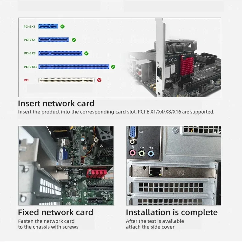 Фото 2500 Мбит/с Pcie к RJ45 Inte I225 Сетевая карта 2.5G Gigabit Ethernet LAN-адаптер 100/1000/2500 Мбит/с Сетевая карта для настольного ПК №5