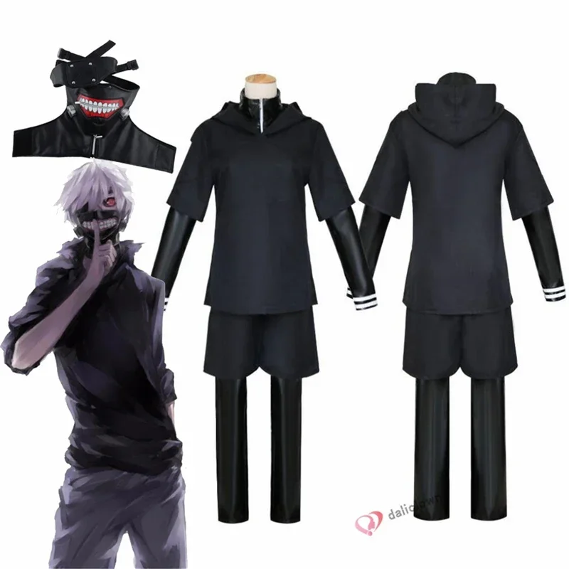 JP Anime Tokyo Ghoul Ken Kaneki Косплей Полный комплект Черная кожаная боевая форма Женский и мужской костюм на Хэллоуин с маской W MN3