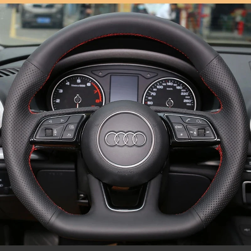 Чехол на руль автомобиля с ручным шитьем, оплетка для Audi A3 (8V) A4 (B9) Avant A5 (F5) A1 (8X) Sportback Q2, кожаные аксессуары