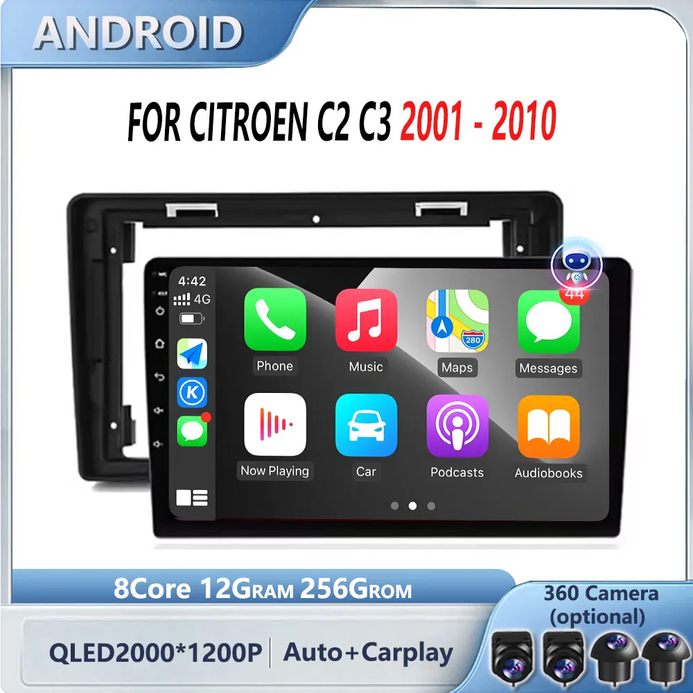 4G ОС Android для Citroen C2 C3 2001–2010 Carplay Android Авто Радио Навигация GPS Мультимедийный Видеоплеер