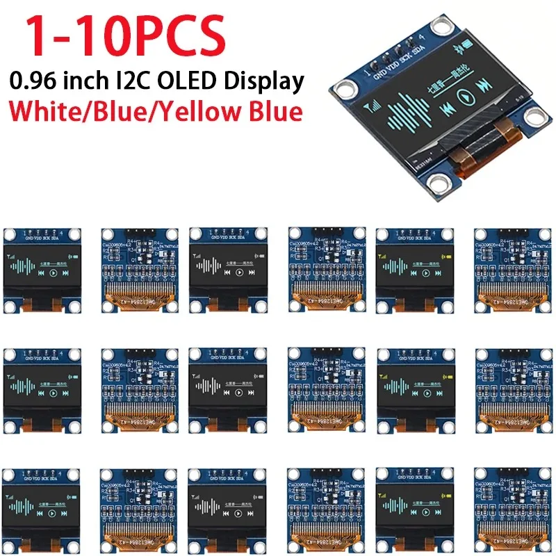 1-10 шт. 0,96-дюймовый модуль OLED-дисплея I2C IIC SPI Serial 128X64 SSD1306 ЖК-дисплей 3,3-5 В 4-контактный белый/синий/желтый синий для Arduino