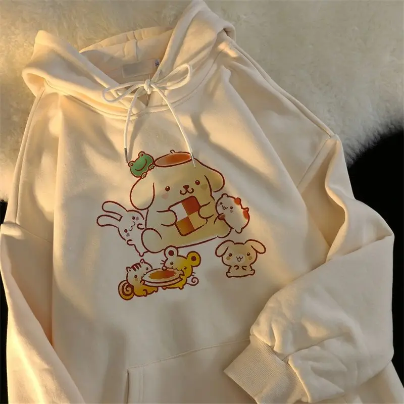 Новые милые толстовки Kawaii Pompompurin с мультяшным рисунком милые весенние и осенние толстовки свободного кроя с принтом милые девочки подарок на день рождения для детей