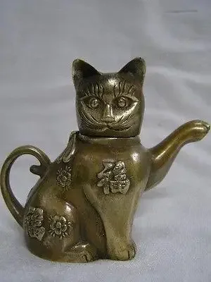 Teko Patung Kucing Keberuntungan Tembaga, тибетский Ланга, 12 см