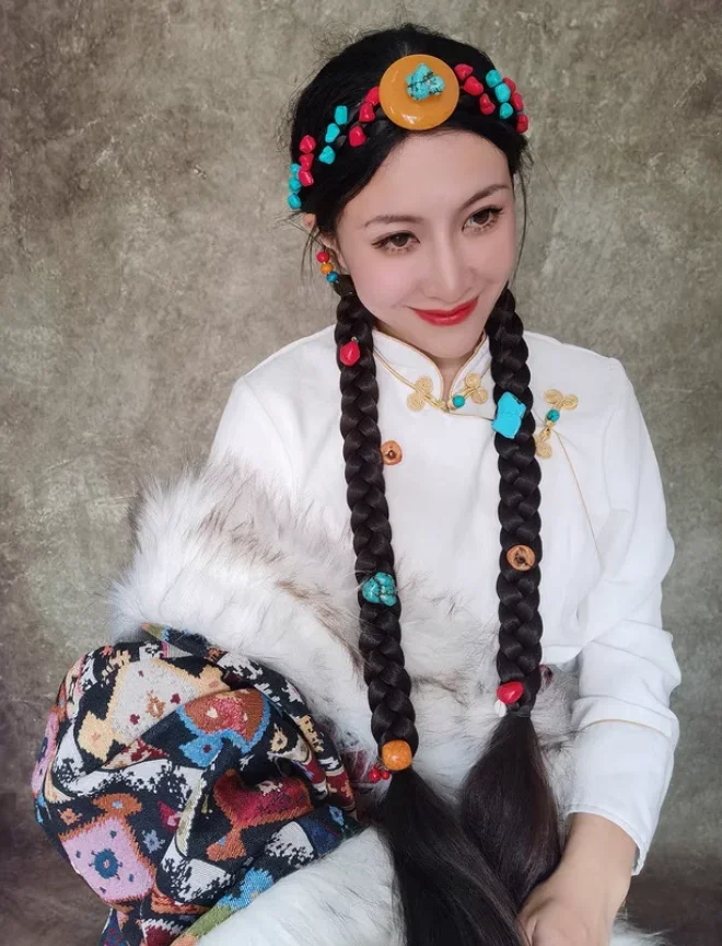 Chinese Tibetan Style Elastic Turquoise Imitation Beeswax Headband Headband