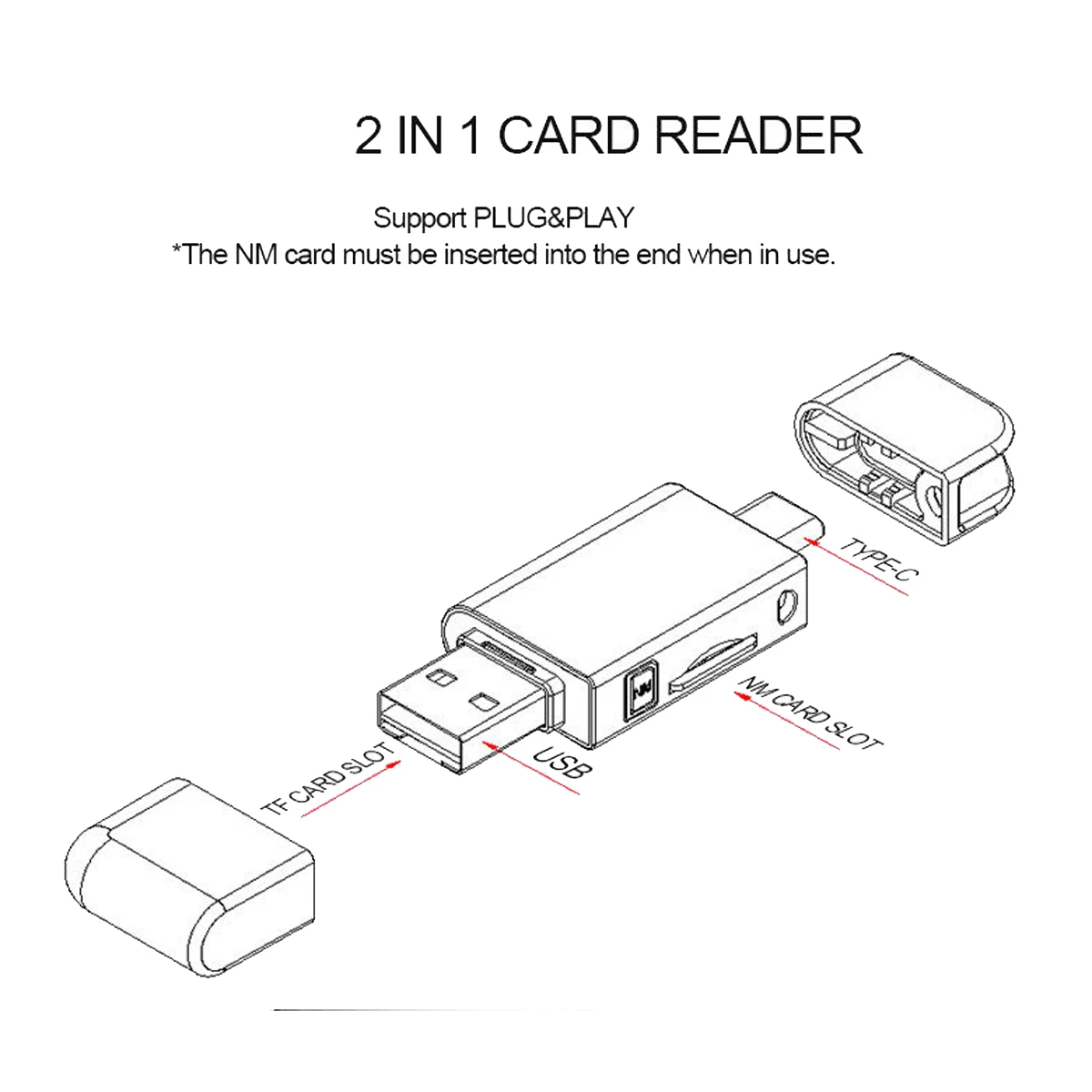 Фото USB-C Type C /USB 2,0 до NM Nano устройство для чтения карт памяти TF Micro-SD для мобильных телефонов Huawei и ноутбуков №2