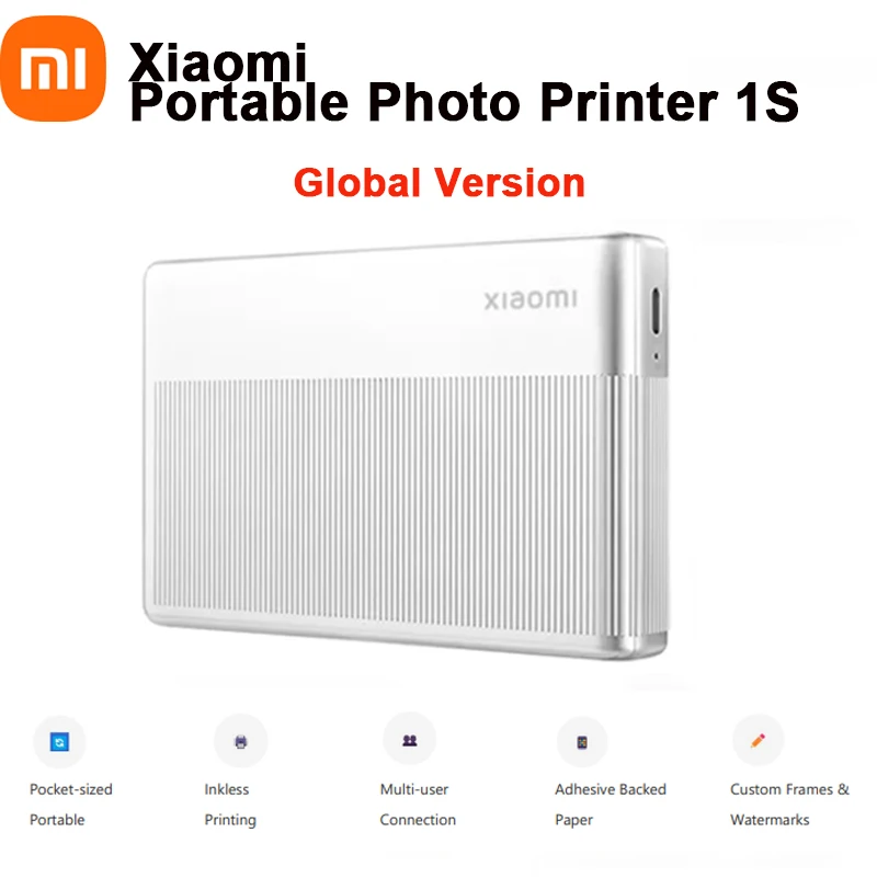 Карманный фотопринтер Xiaomi 1s, беспроводной Bluetooth, термопринт, ZINK, бесчернильная технология, портативная фотопечать с приложением Xiaomi