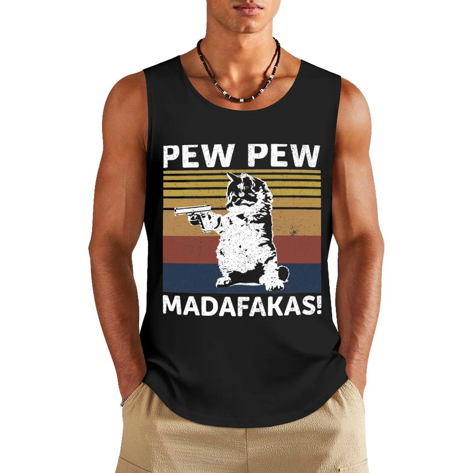 Cat Pew Pew Madafakas винтажная майка мужские футболки мужская рубашка без рукавов мужская одежда