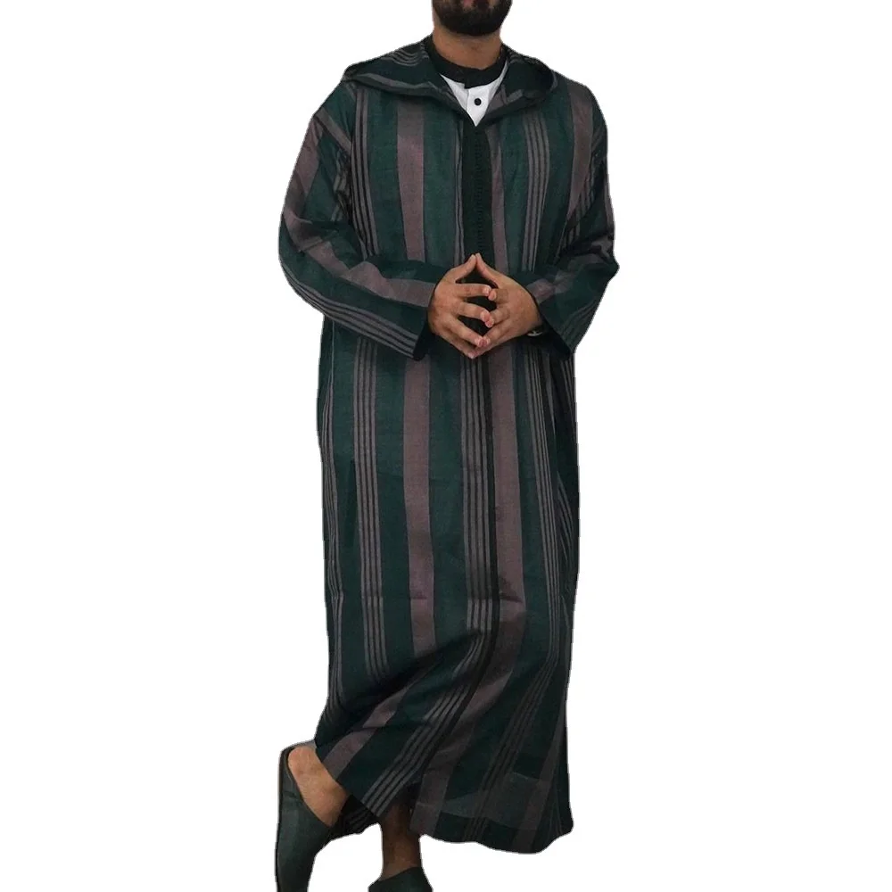 Фото Мужская мусульманская толстовка JUBAH Fall New Colorblock в полоску с длинным мусульманским халатом Murah Oman Jubah Lelaki Lengan Panjang №5