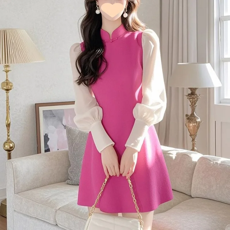 Новое улучшенное китайское розово-красное платье Cheongsam 202, красивое маленькое платье с огненным допамином, весенняя одежда императорской сестры Платья