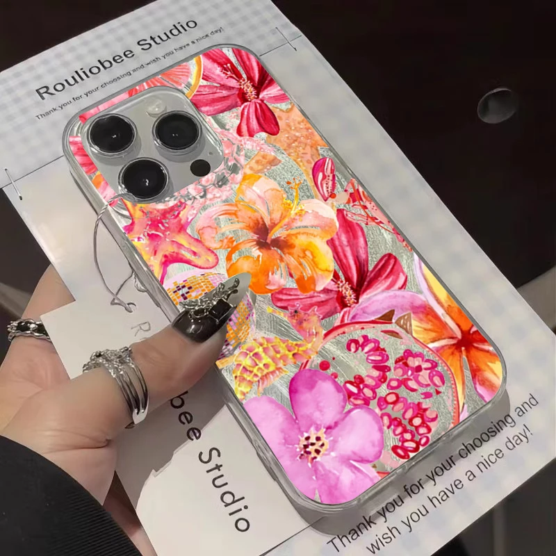 Чехол для телефона INS Style с розовым гавайским цветочным узором для iPhone 16, 15, 14, 13, 12, 11 Pro Max XS X XR 7, 8 Plus 16E, противоударный чехол из ТПУ