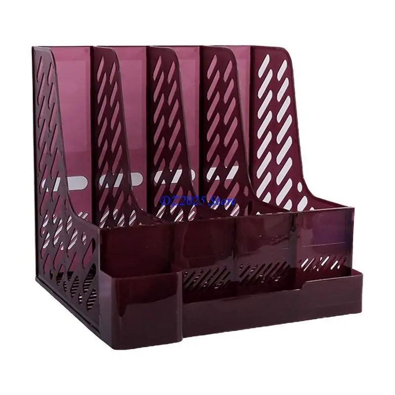 Фото Q6RC Desktop 4-Grid File Fall Polder Vertical File Организатор журнала с держателем ручки 3 контейнеры для офисной школы для №5