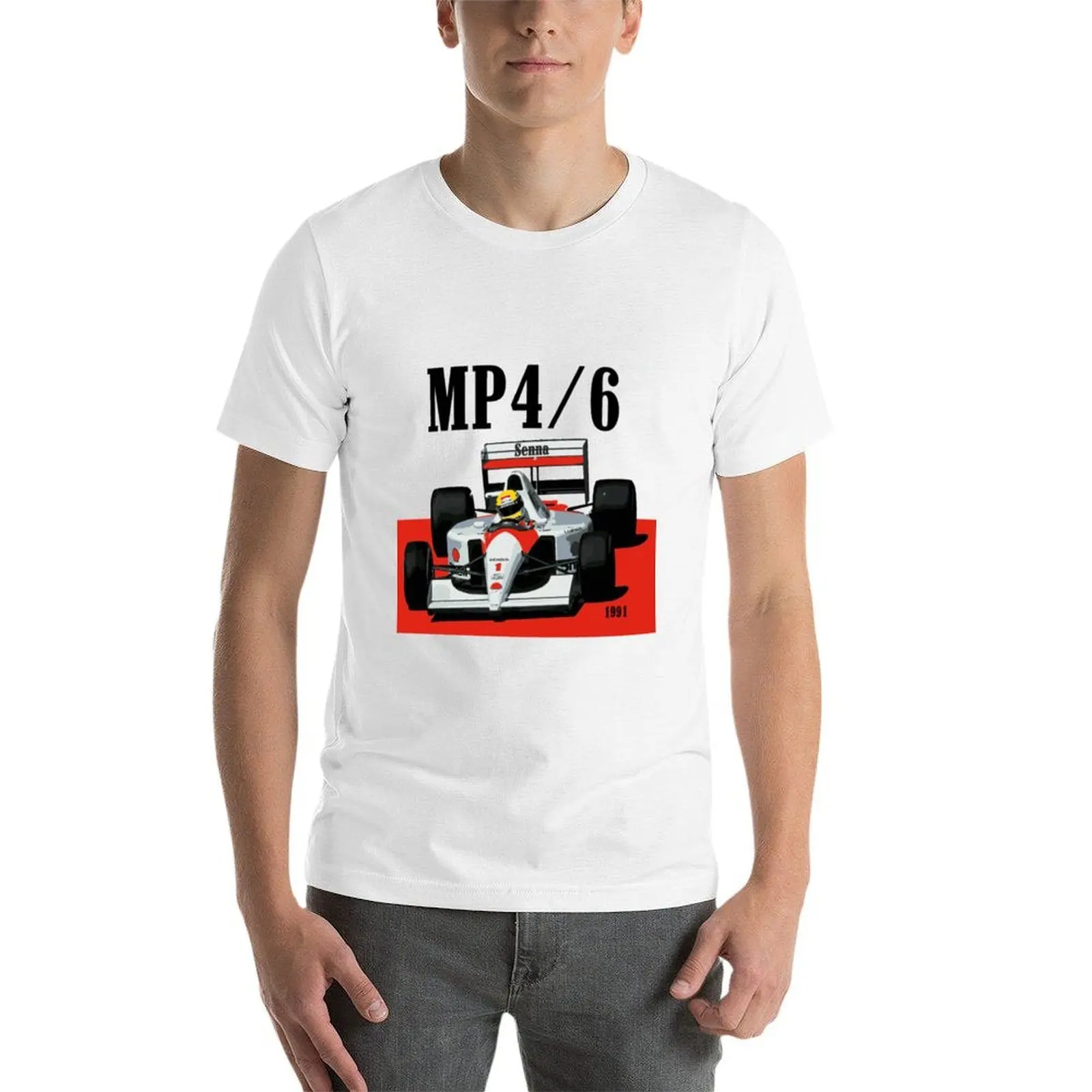 Фото Senna MP4_6 F1 автомобильная футболка мужские футболки для мужчин повседневные футболки для мужчин хлопковая забавная футболка №4