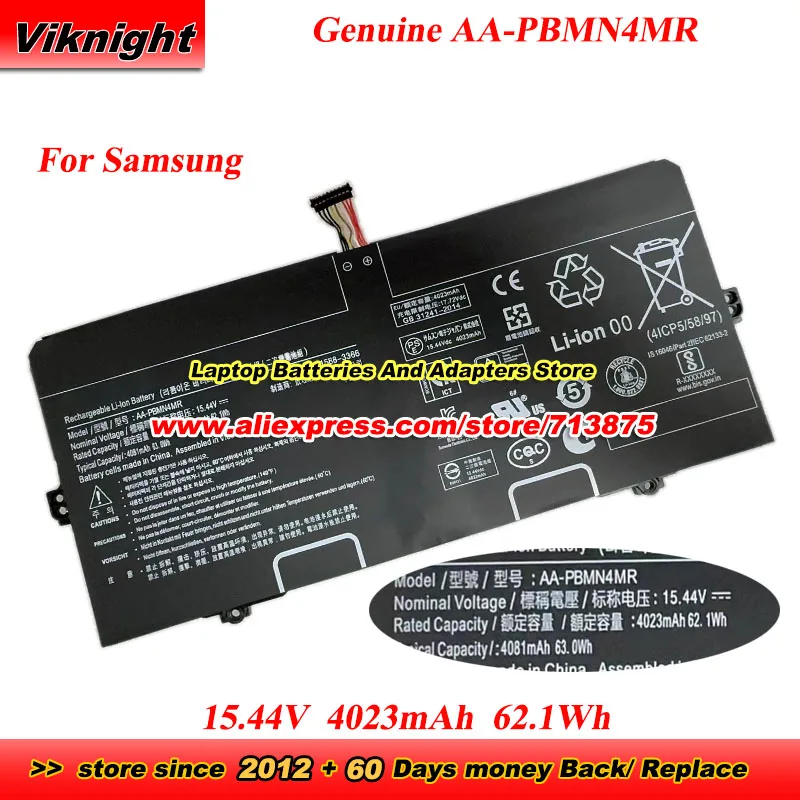 Оригинальный аккумулятор AA-PBMN4MR для Samsung Galaxy Book Pro 360 13 15,44 В, 4023 мАч, 62,1 Втч, литий-ионные аккумуляторы
