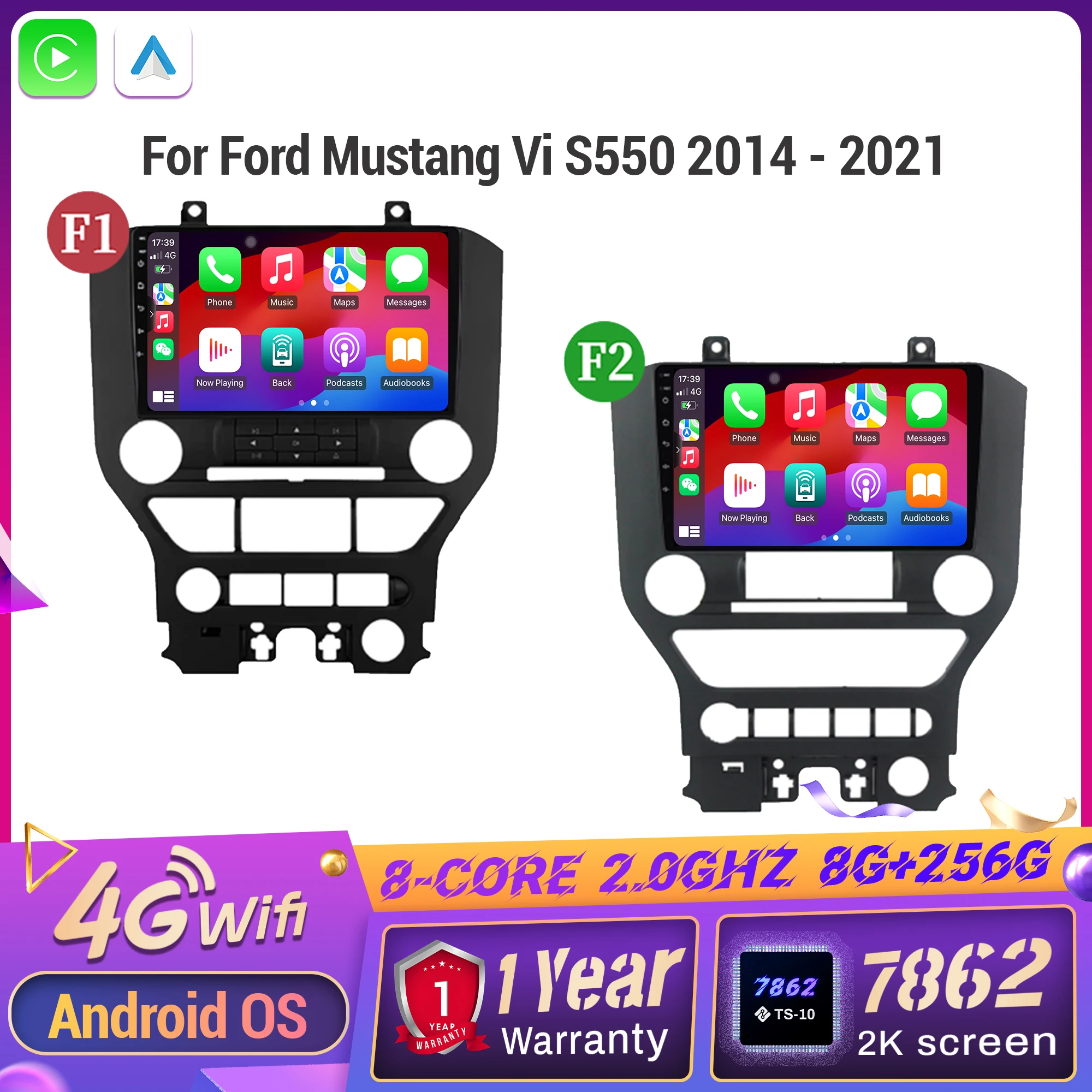 Автомобильный радиоприемник Android 14 для Ford Mustang Vi S550 2014-2021 навигация мультимедийный беспроводной BT Carplay экран