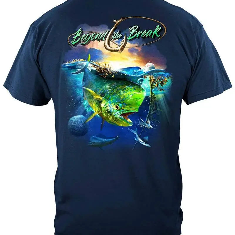 Футболка Mahi Dorado Dolphin Fish Beyond The Break Fishing 100, хлопковая темно-синяя футболка