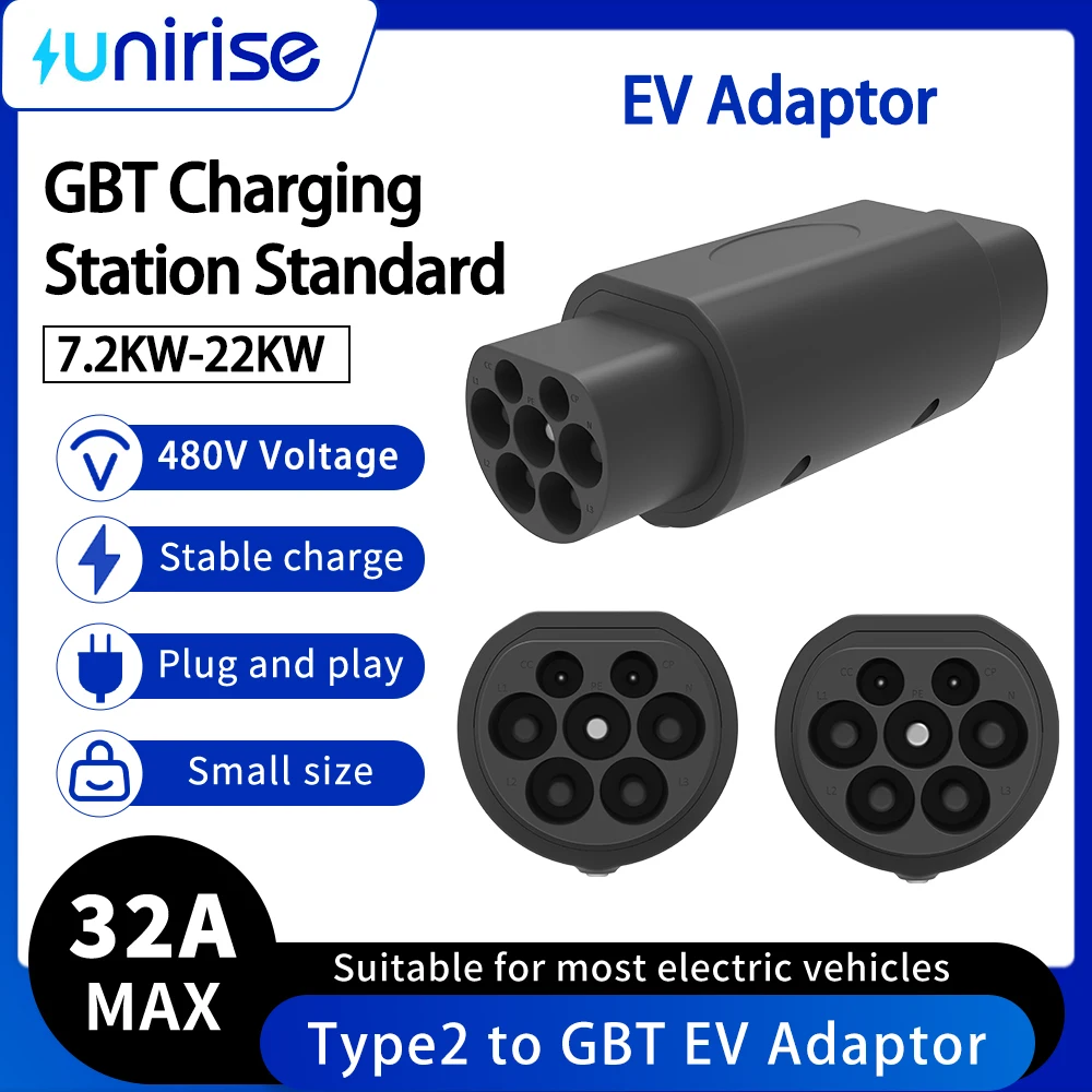 Адаптер 22 кВт Type2 на GB/T, 3-фазный, 32 А, быстрая зарядка IEC 62196 на GB/T, 7,2 кВт, зарядный преобразователь для китайского автомобильного адаптера EV