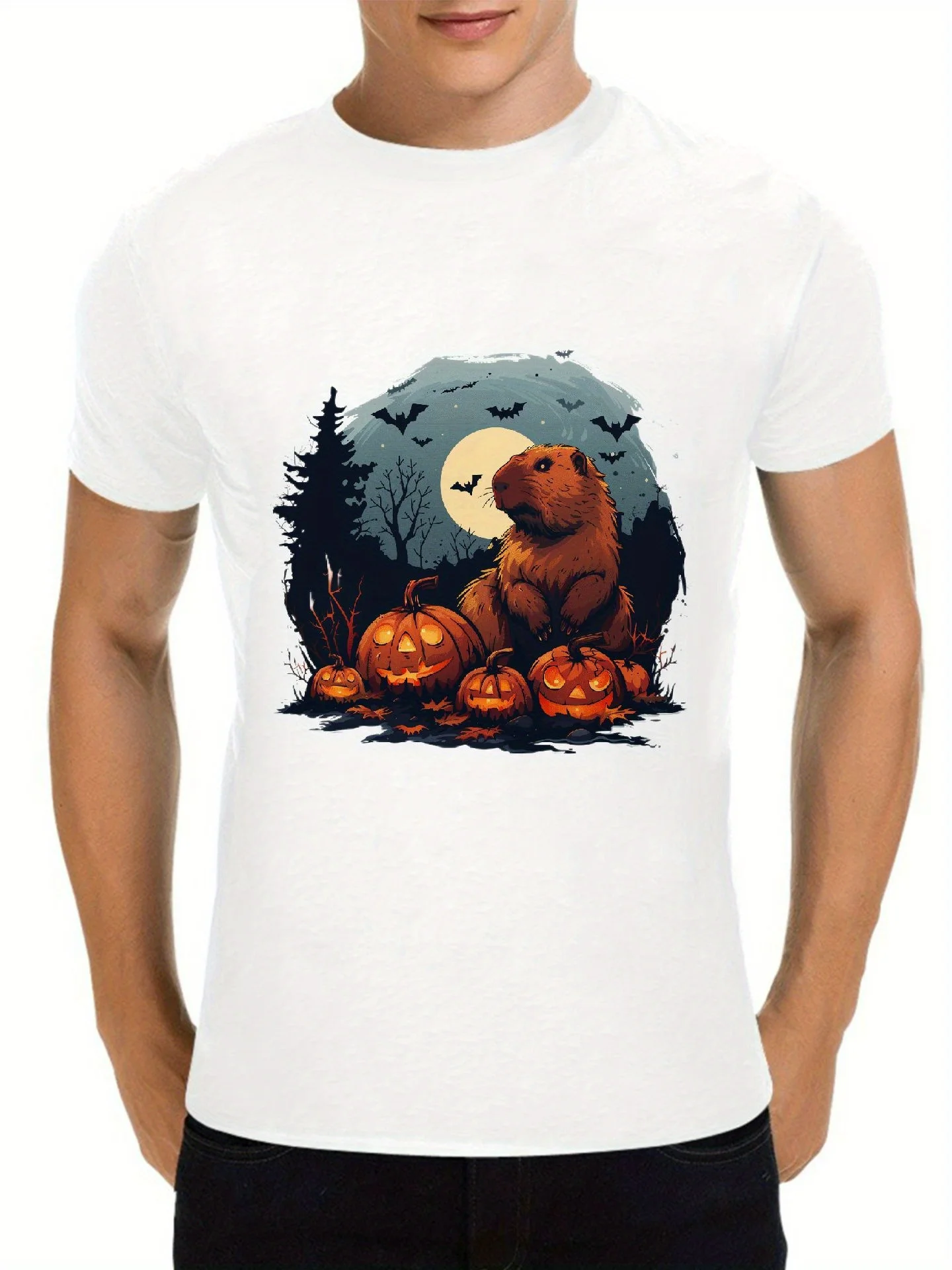 Модная американская мужская футболка с принтом Night Halloween, повседневная футболка с круглым вырезом и короткими рукавами, летняя удобная футболка