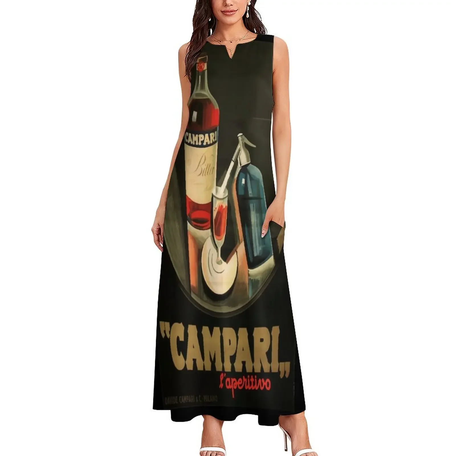 Фото Классическое длинное платье Aperitivo Campari, женское летнее длинное платье, одежда для женщин, женские платья, летнее платье 2025 года №2