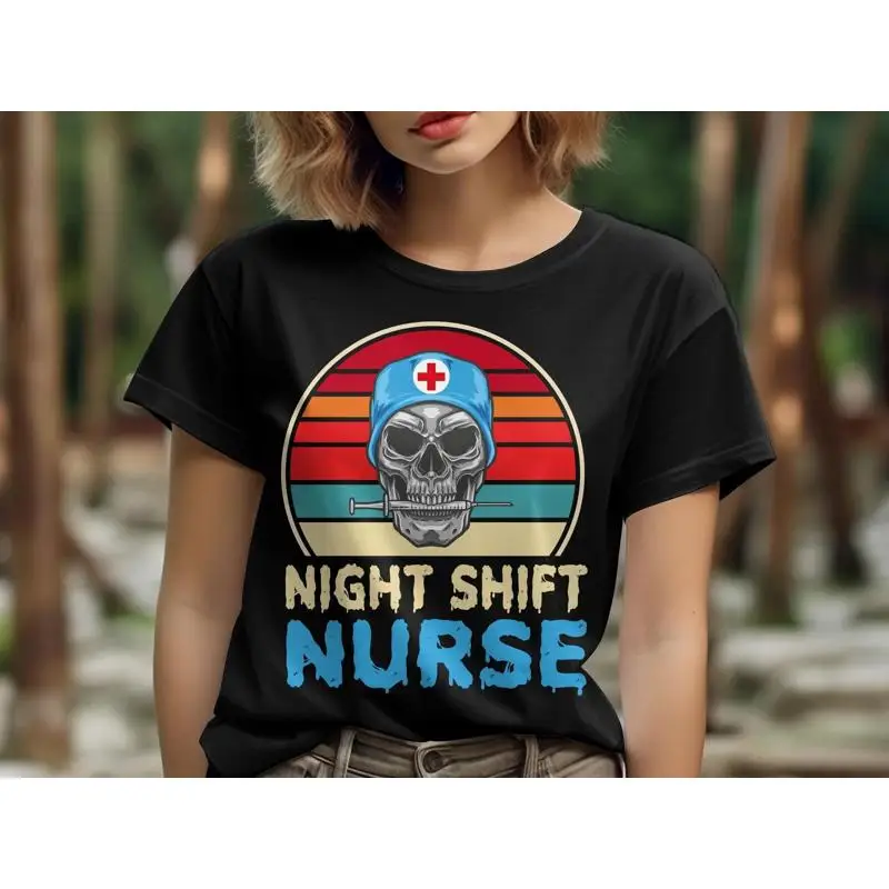 Футболка медсестры Night Shift с дизайном черепа, забавный ретро-юмор для кормления