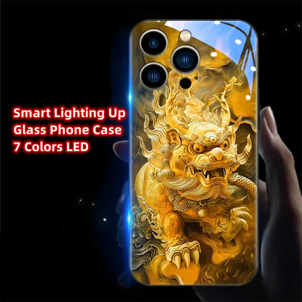 Чехлы со светодиодной вспышкой Golden God Beast и звуковым управлением для iPhone 16, 15, 14, 13, 12, 11 Pro Max X XS XR Plus SE