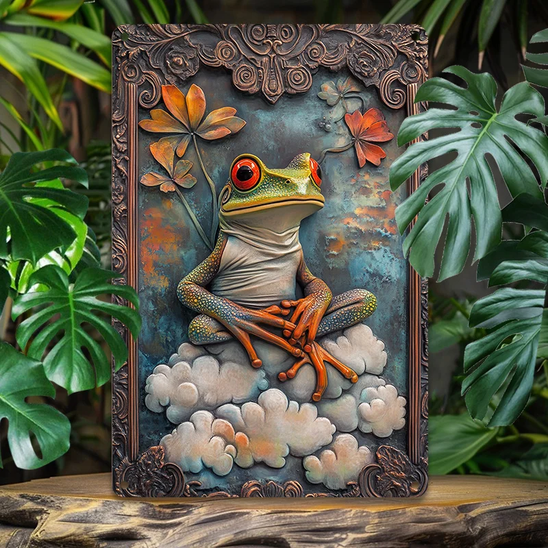 1 шт., алюминиевые настенные рисунки «Причудливая лягушка», 7,9x11,8x11,8x17,7 дюйма, 3D рельефный дизайн облака, декор для ванной комнаты для домашнего офиса, прочный металлический знак