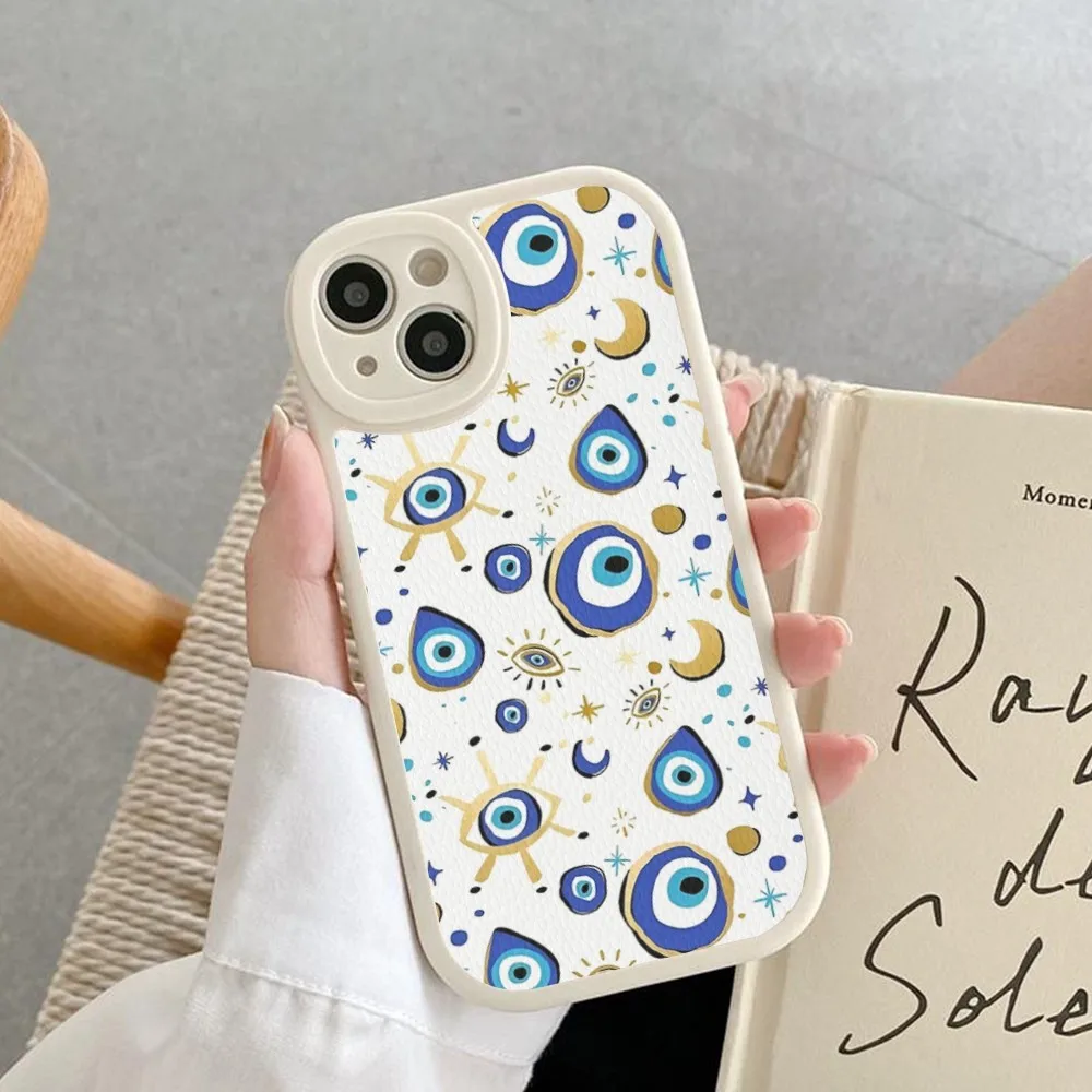 Фото Funny Turkish Lucky Blue Evil Eye Phone Case Hard Leather For IPhone 16 15 14 13 12 Mini 11 14 Pro Max Xs X Xr 7 8 Plus Fundas №2