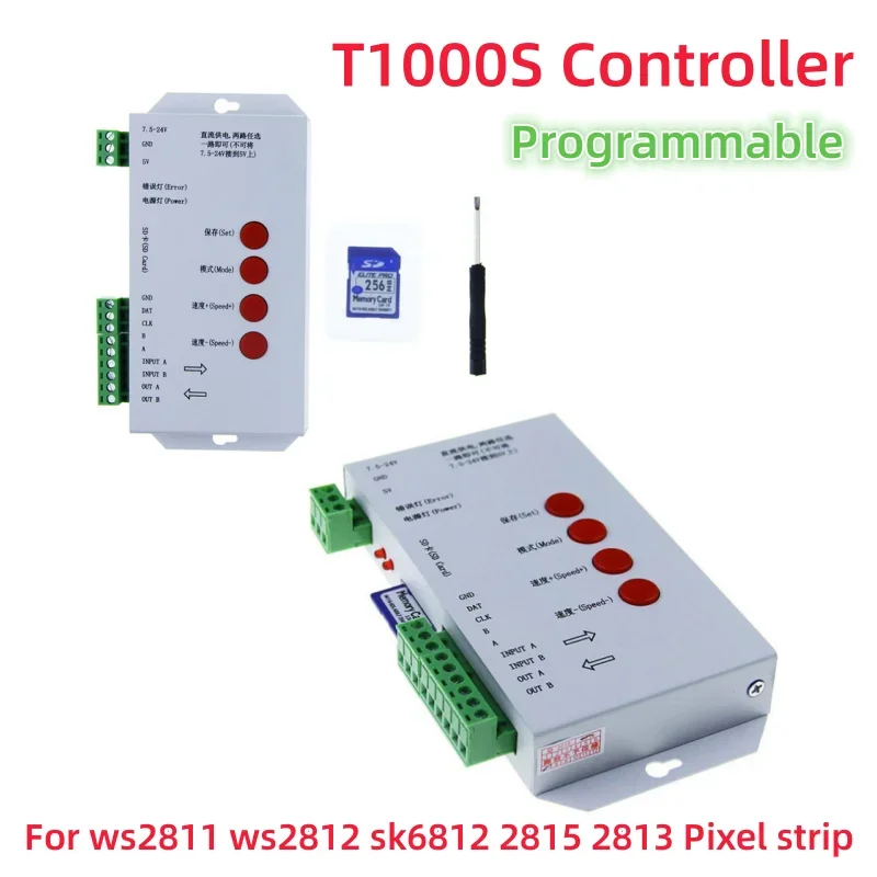 T1000S 2048 пикселей Контроллер DMX 512 SD-карта WS2815 WS2811 WS2812B Светодиодные ленты Светодиодные модули DC5V 12V 24V RGB Полноцветный контроллер