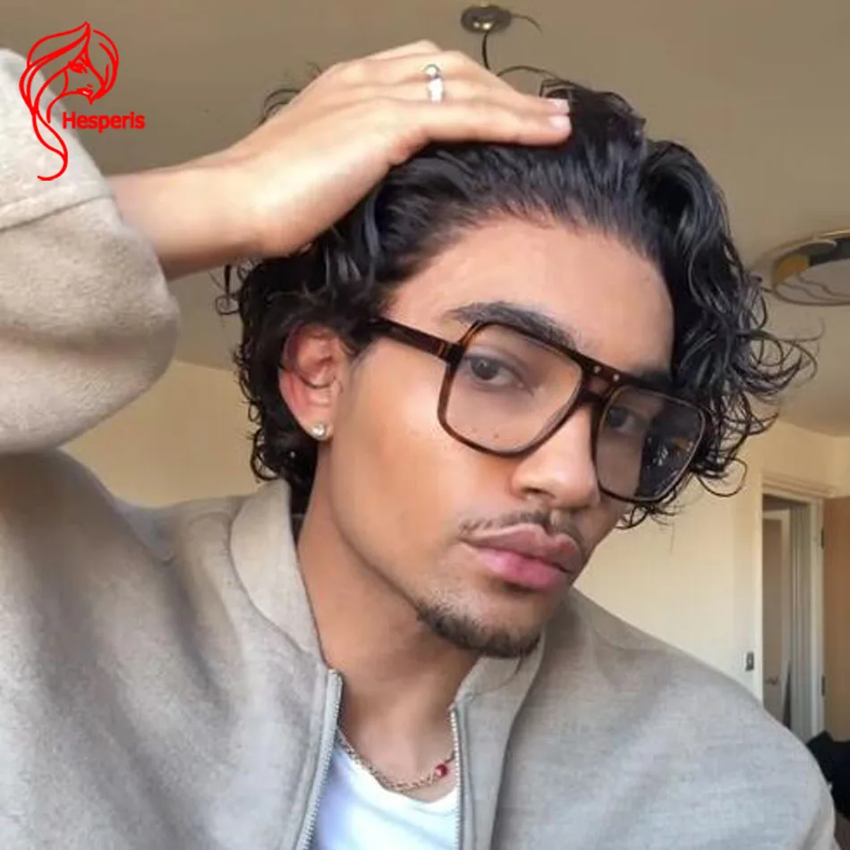 Фото Hesperis Curly Male Wig Предварительно стилизованные короткие парики с кружевной передней частью для мужчин Модная система замены человеческих волос Pixie Cut Мужские парики №2