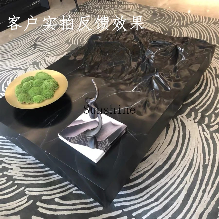 Фото Мраморный журнальный столик Zen FRP, персонализированный чайный столик для гостиной с водной рябью, квадратный чайный столик №4