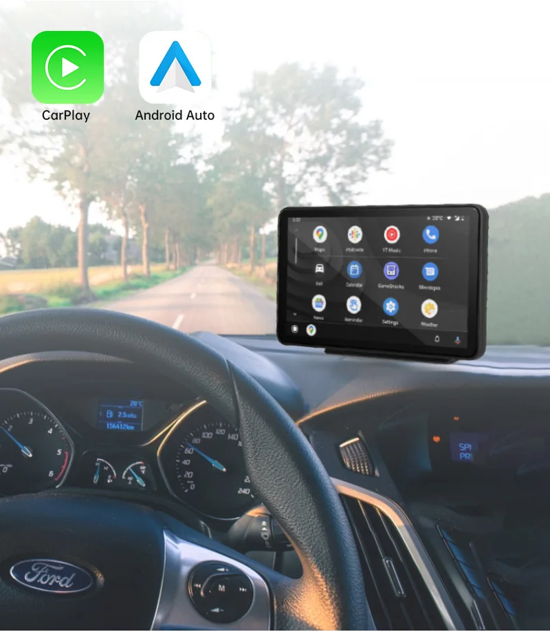Фото 7-дюймовый портативный автомобильный смарт-экран, беспроводной Carplay Android Auto, 2.5D дисплей высокой четкости, MP5-плеер видео №4
