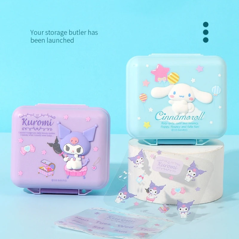 Sanrio Cinnamoroll Kuromi коробка для таблеток аниме дорожный органайзер для таблеток влагостойкий портативный витаминный держатель бандаж для хранения женских