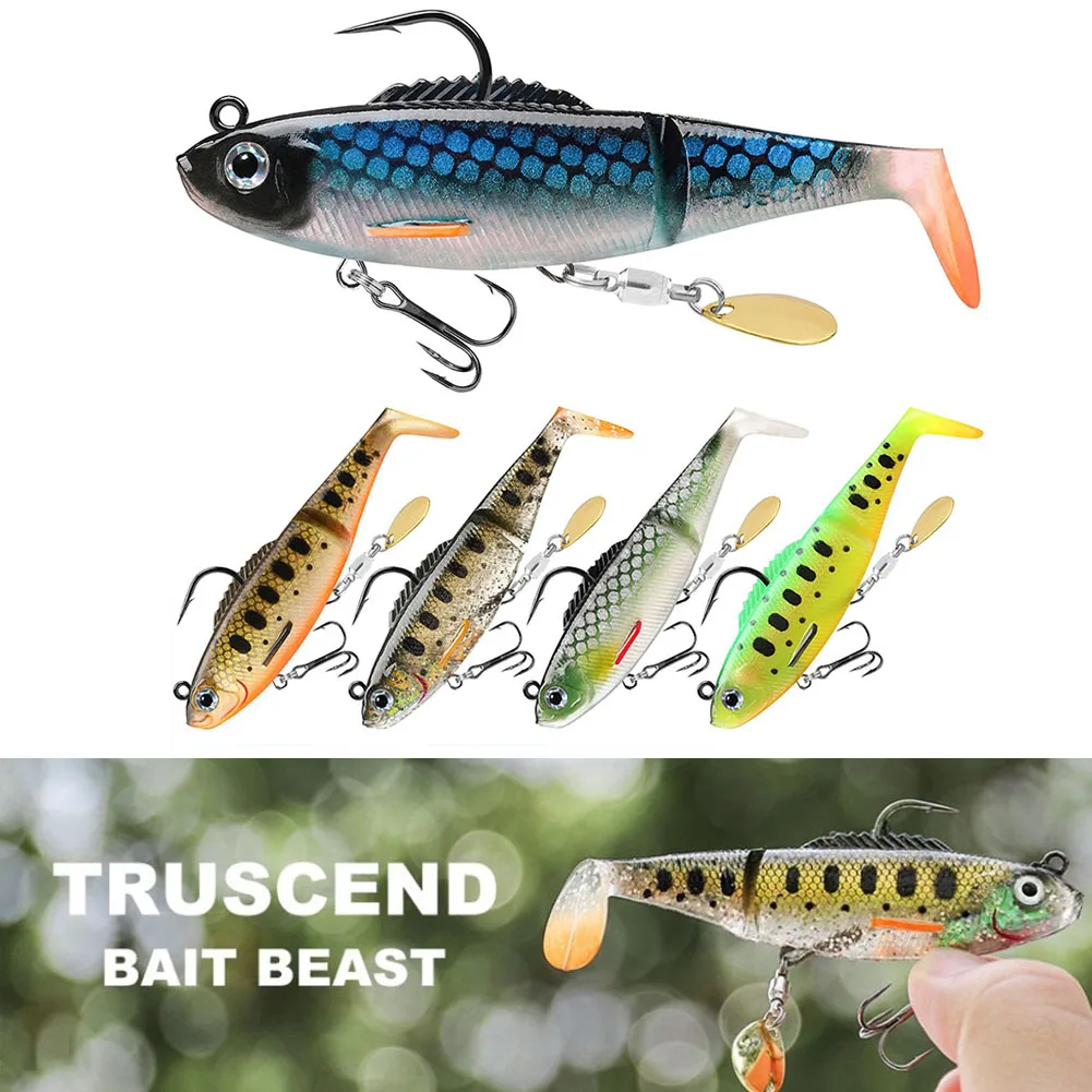 Фото TRUSCEND Luya T-Tail, многосекционная Мягкая приманка с блестками, искусственная приманка для плавания, задний крючок, рыболовные снасти, аксессуары для рыбалки №4