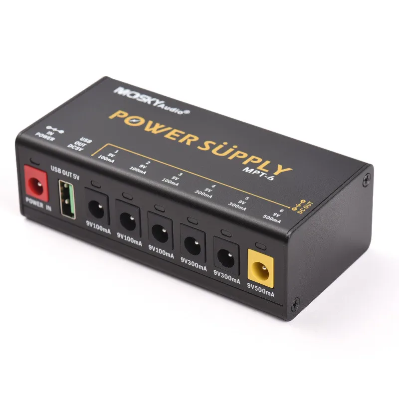 MOSKYAUDIO 6-канальный блок питания для гитарной педали с независимой защитой от короткого замыкания, светодиодный индикатор питания для гитарных эффектов