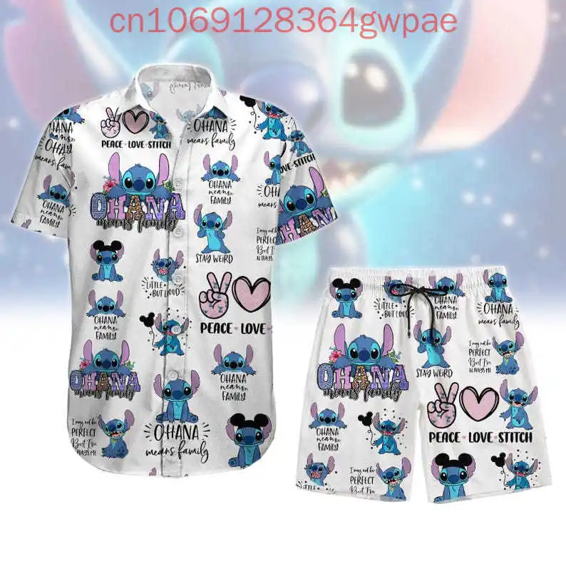Рубашка на пуговицах Disney Stitch Lilo And Stitch Tropical для мужчин и женщин, короткая рубашка для семейной поездки, летняя короткая повседневная рубашка
