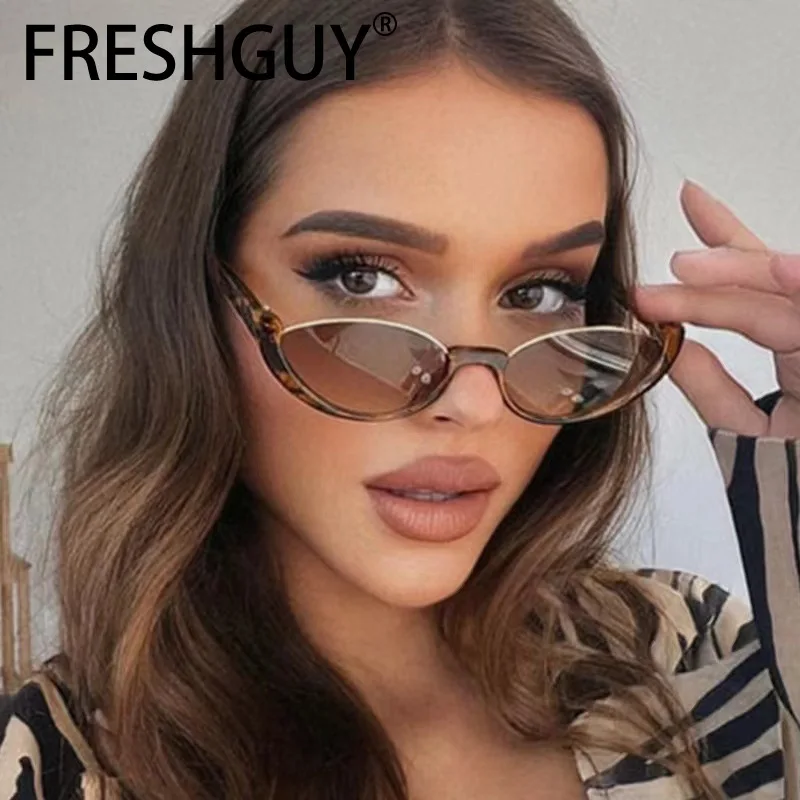Модные женские солнцезащитные очки FRESHGUY кошачий глаз, очки без оправы, очки в стиле ретро, новые солнцезащитные очки 2024
