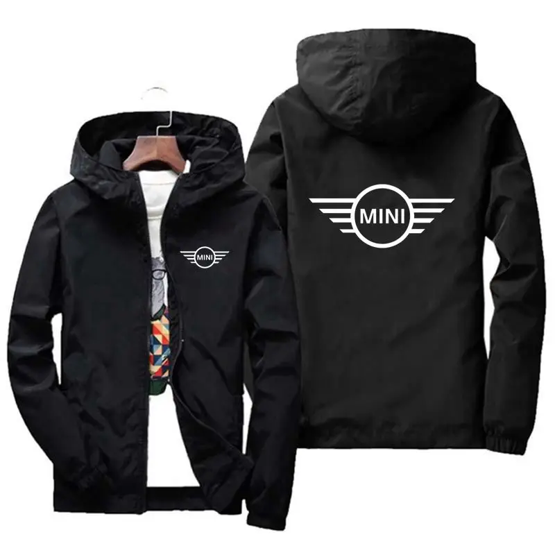 Jaket Mobil 2023 новейший Mini Cooper S Print Pria Musim Semi dan Musim gur Ritsleting Kasual Bertudung Jaket Bomber Mode Jaket