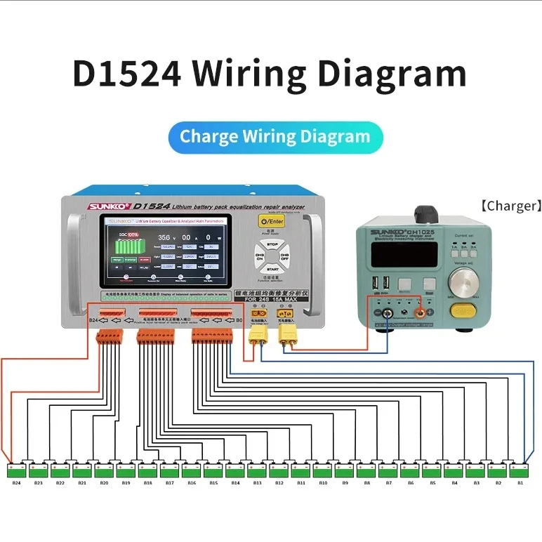 Sunkko D1524+ 2-24s 15a Сильноточный литиевый/LIFEPO4/LTO аккумуляторный блок Эквалайзер Анализатор балансировки литиевого аккумулятора