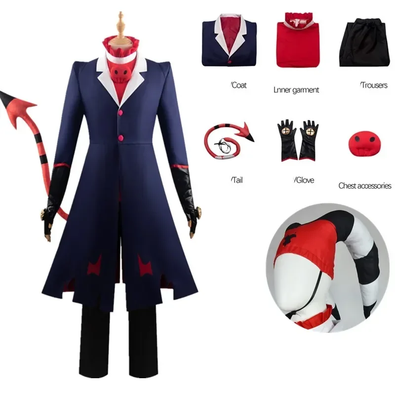 Фото Костюм для косплея Blitz, аниме, мультфильм Helluva Cos Boss, ролевая игра, мужская одежда, хвост, перчатки, шляпа, мужская маскировка, костюмы на Хэллоуин №4