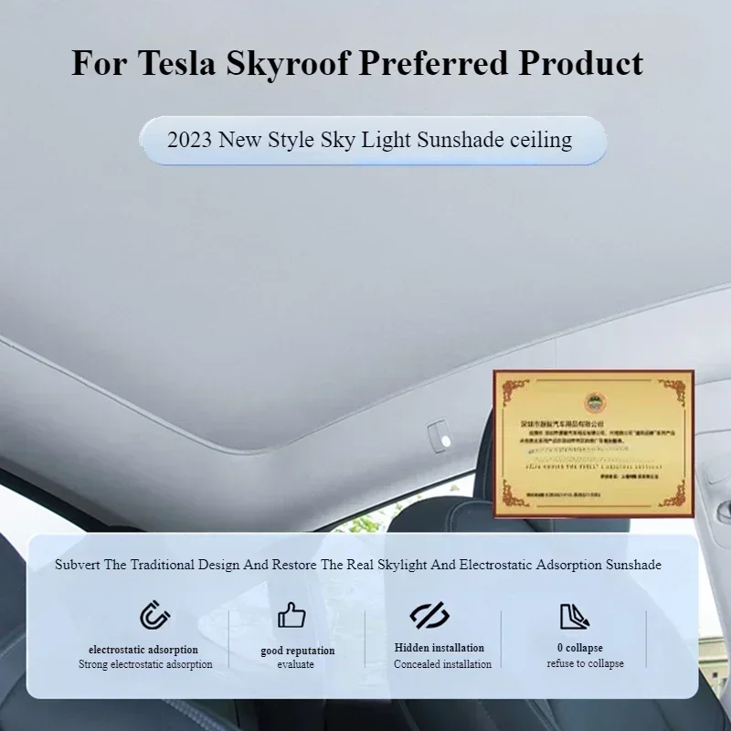 Фото Подходит для замшевого солнцезащитного козырька Tesla, Электростатическая адсорбционная модель Y, занавеска на крышу Skylight, защита от солнца и теплоизоляция №3