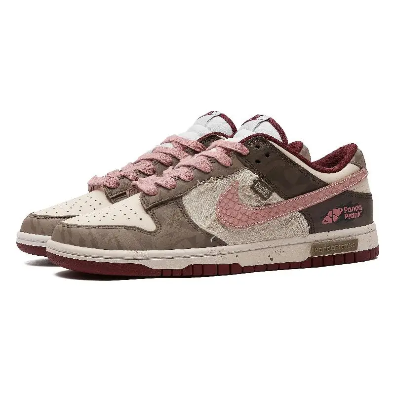 Фото 【Настроить】Nike Dunk Обувь для скейтбординга Мужские низкие кроссовки розового/коричневого/белого цвета DD1391-601 №4