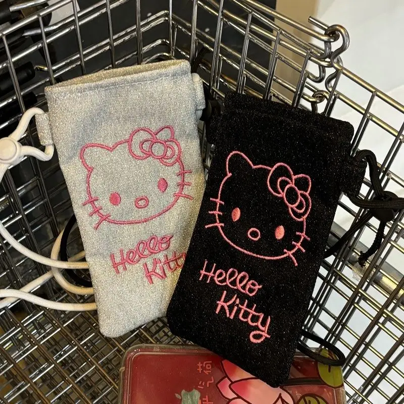 Новая вышитая сумка для мобильного телефона Hello Kitty с ремешками, милая сумка-Кроссбоди с вышивкой, подвесная веревка, портативная мини-сумка
