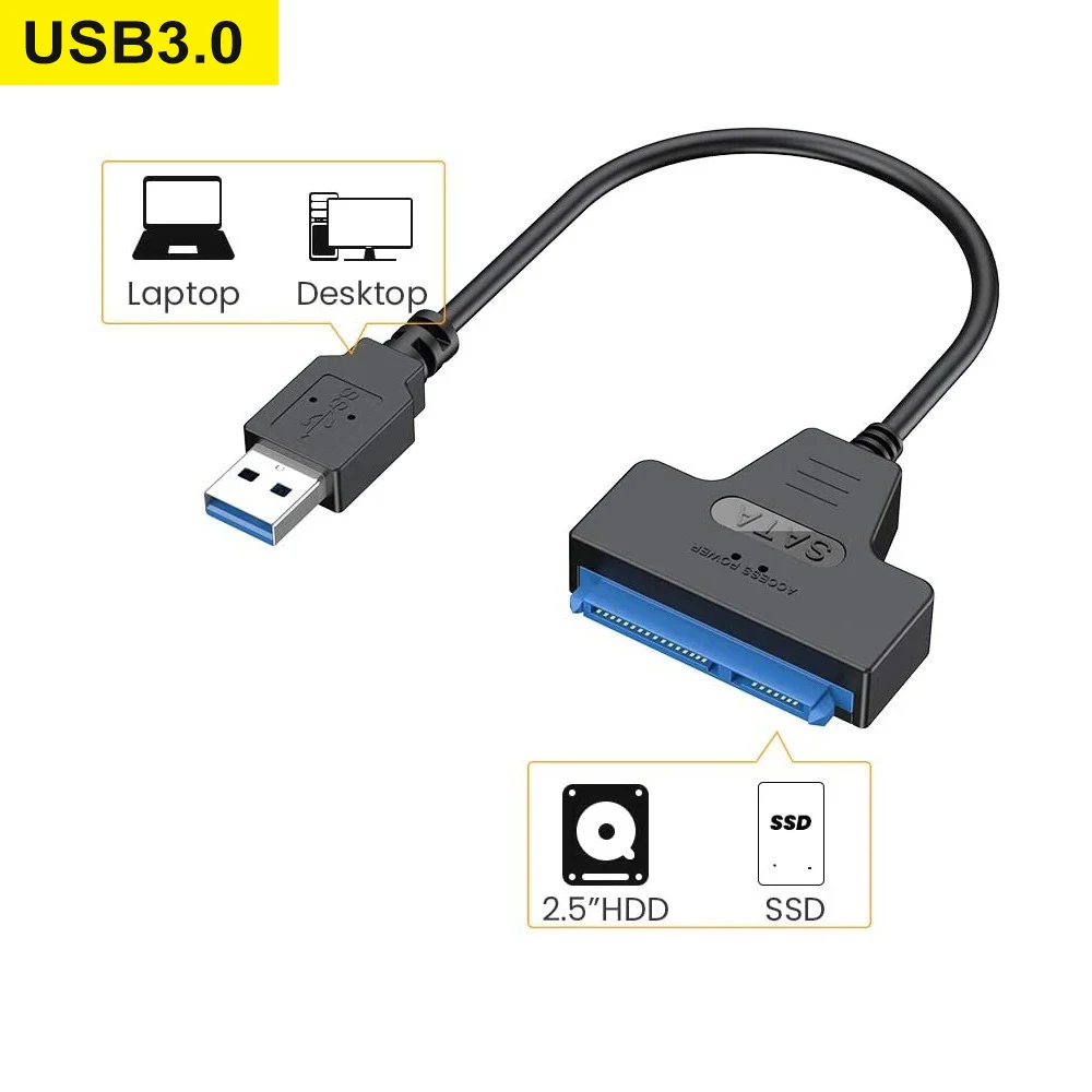 Кабель SATA-USB 2,5 Type-C до 6 Гбит/с для 2,5-дюймового внешнего жесткого диска SSD жесткого диска SATA 3 22-контактный адаптер передачи данных