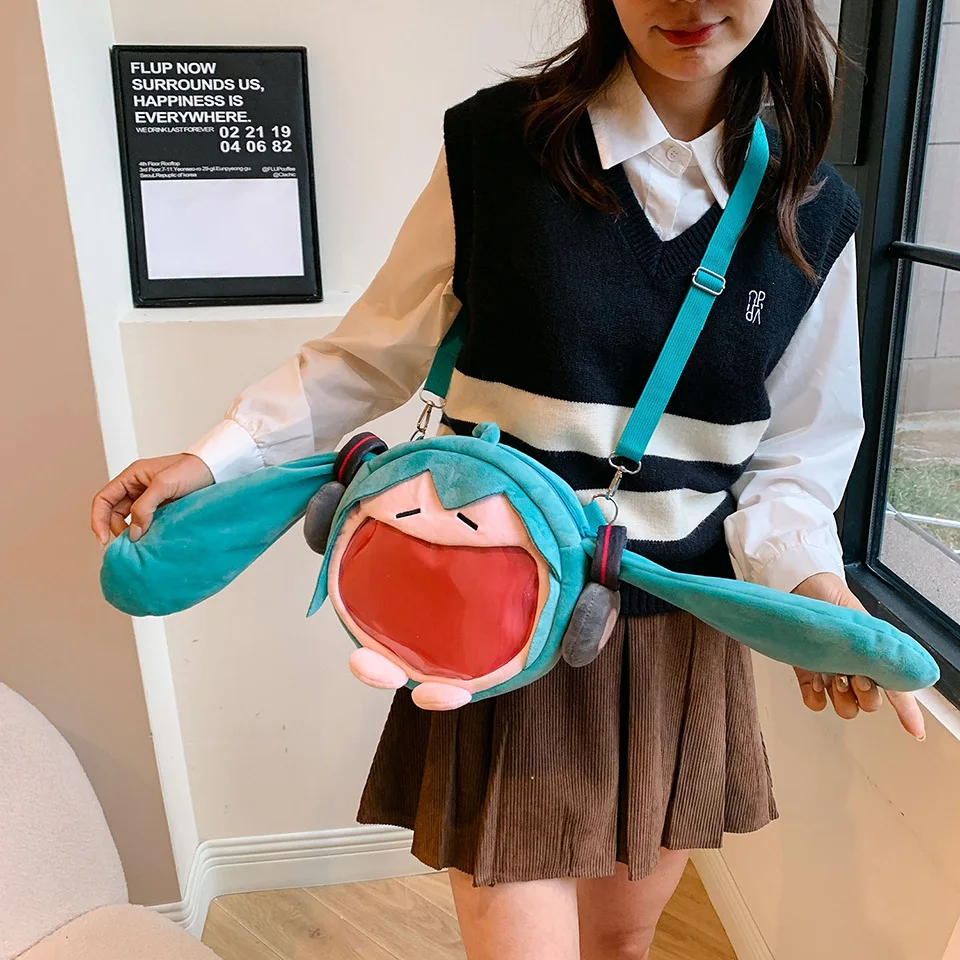 Сумка Мику Hatsune в стиле аниме, милая фигурка Q, плюшевая сумка, модель куклы, мягкая игрушка, сумка на плечо, прозрачный рюкзак, подарки