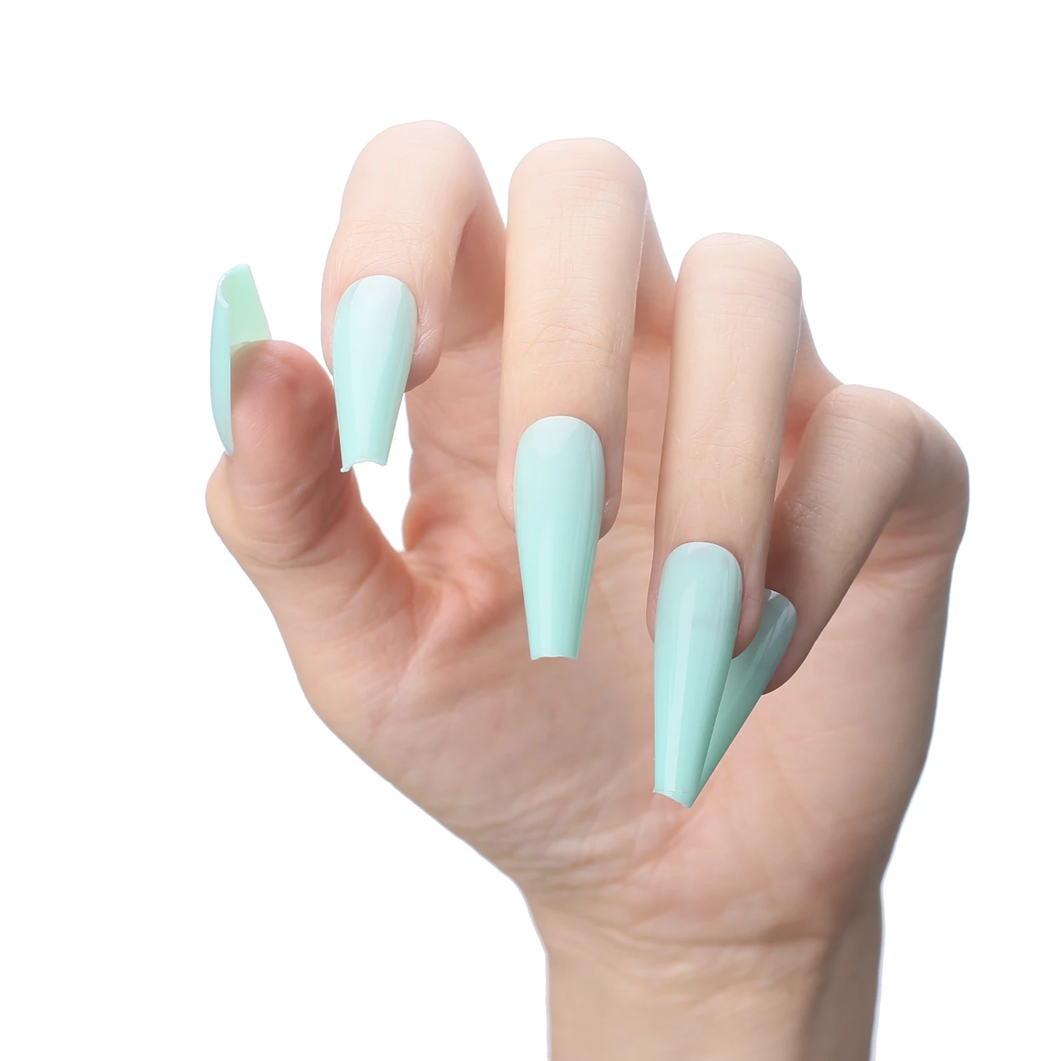Экстра гель Mint Fasle Nails Summer Blule Candy Long Coffin Акриловые ногти для салона 24 шт. светло-зеленые накладные ногти балетные УФ-глянцевые Инструменты для дизайна ногтей