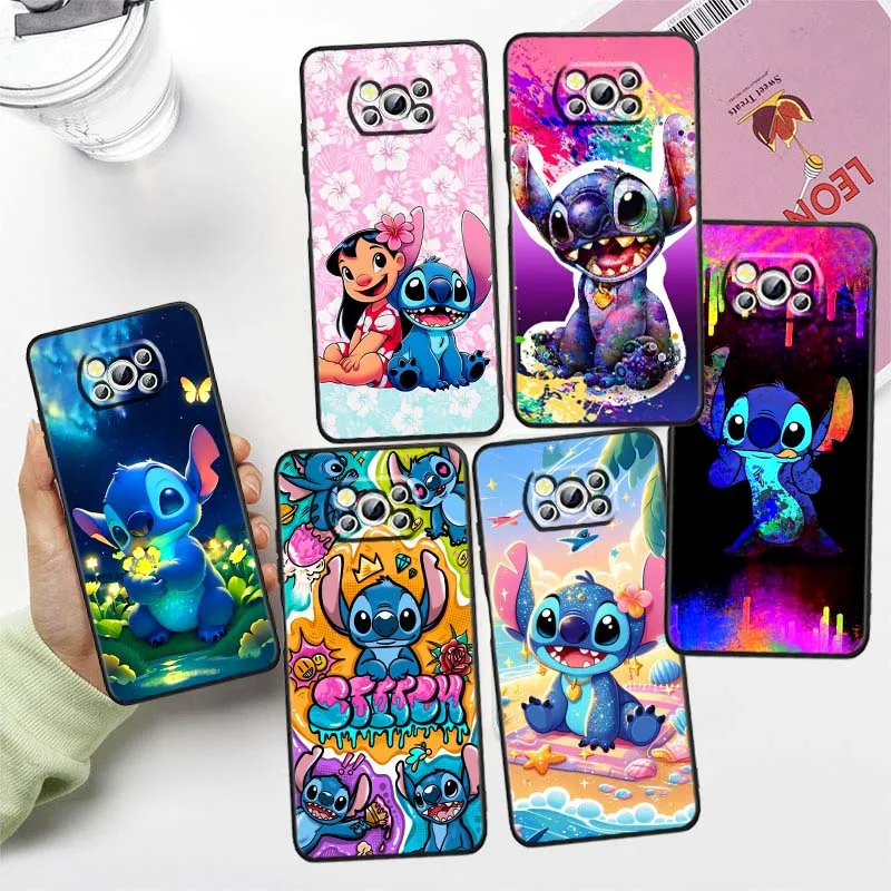 Disney Stitch Anime для Xiaomi Mi Poco F3 F4 F5 F6 X3 X4 X5 X6 X7 M3 M4 M5s M5 M6 GT Pro 5G Черный чехол для телефона