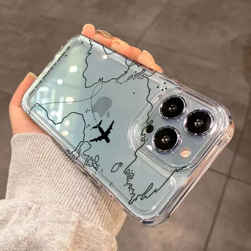 Прозрачный чехол для телефона с авиационным маршрутом для iPhone 16 Pro Max 15 14 13 12 11 Pro XR X XS Max 7 8 Plus SE2, мягкий чехол (art.: 3920cafaa5800) - 3920cafaa5800
