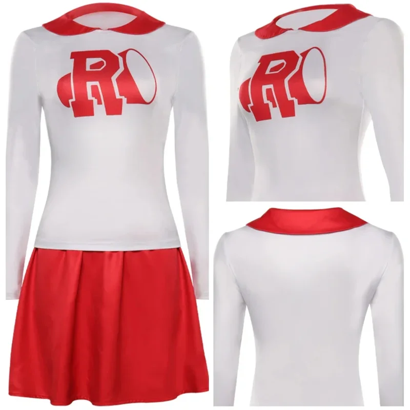 Grease Rydell High Pink Lady Cheerleader Косплей Костюм Спортивная одежда Топ Юбка Наряды Женщины Взрослые Хэллоуин Вечеринка