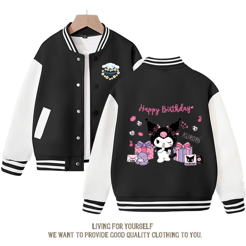 Фото Кавайное аниме Sanrios, Детское пальто, милая бейсбольная Униформа MyMelody Cinnamoroll Kuromi, подарок для мальчиков и девочек на весну и осень №2
