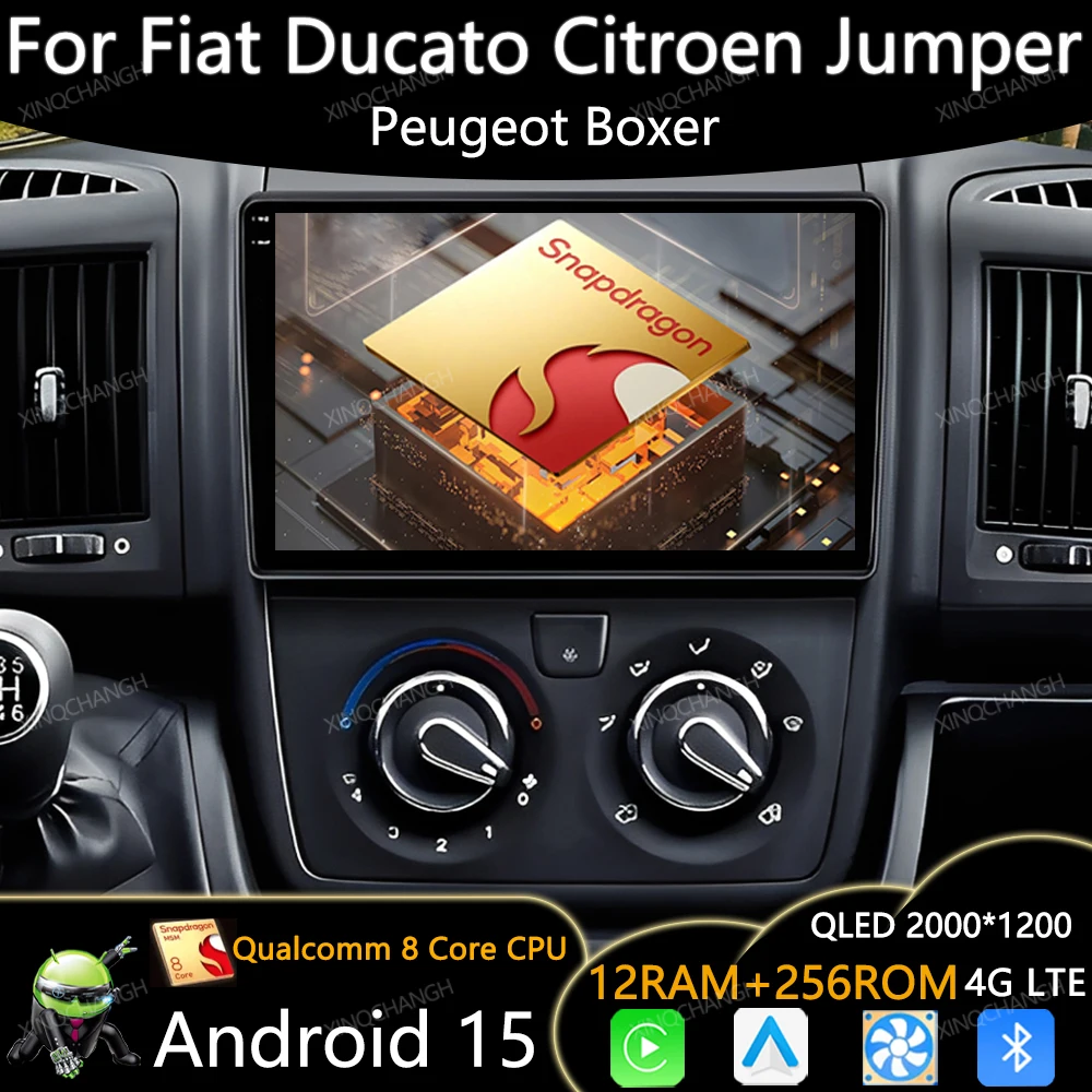 Автомобильный радиоприемник Android 15 для Fiat Ducato Peugeot Boxer Citroen Jumper 2 2005-2023 Carplay, автоматический мультимедийный видеоплеер QLED GPS BT