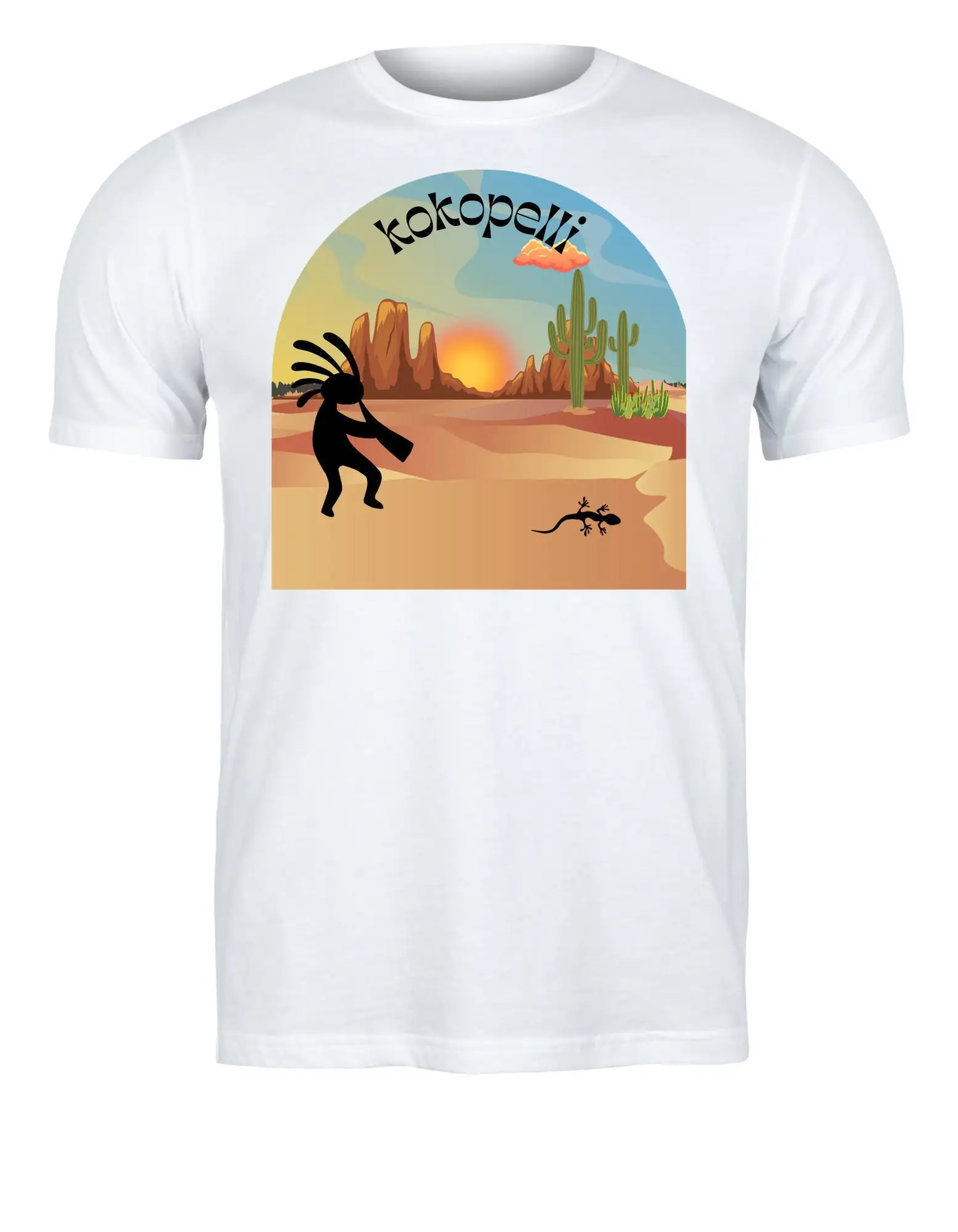 KOKOPELLI пустыня графика кактус ящерица закат юго-запад флейта сублимация svg png jpg для футболок сумки кружки стаканы и многого другого